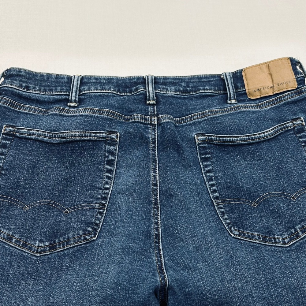 American Eagle Airflex+ Jeans Mens 38x36 Dark Wash Blue Denim Relaxed Straight - Picture 10 of 13